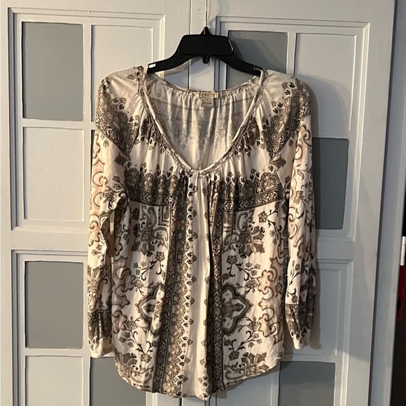 🖤Lucky Brand Elegant Cream & Olive & Brown Top - Picture 1 of 5